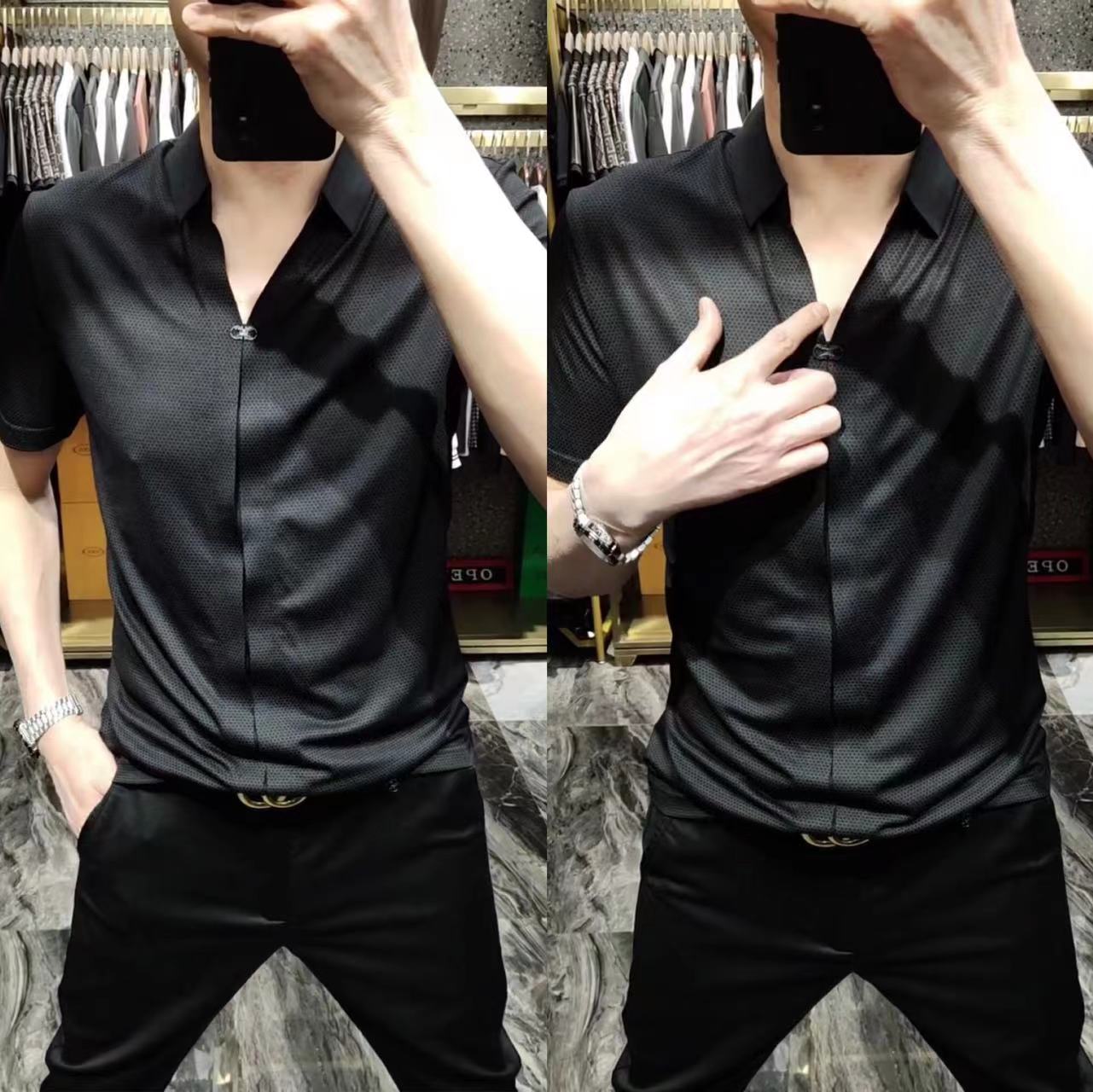 夏季男士新款时尚百搭V领t恤