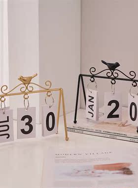 创意铁艺拍照时间日期牌2022年小鸟日历摆件桌面书桌家居装饰品