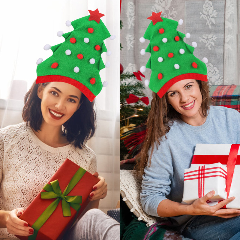 亚马逊跨境新款圣诞树帽子创意聚会派对帽子装饰精灵圣诞帽
