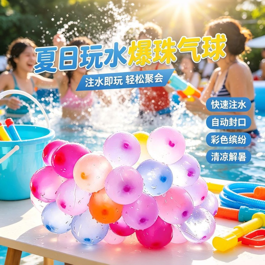 快速注水水气球自动打结夏日玩水爆珠气球儿童户外打水仗彩色水球