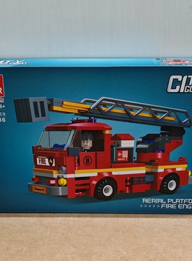 杰星环球城市52036登高平台消防车小颗粒兼容255pcs拼装积木玩具