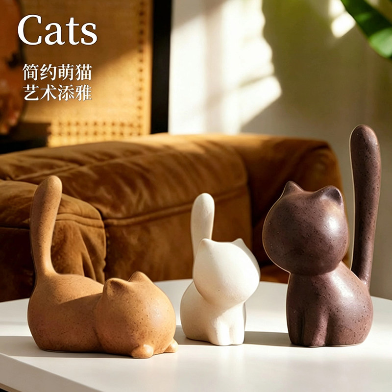 简约萌猫艺术摆件家居装饰品创意桌面工艺品舒适居家风