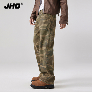 意大利迷彩牛仔裤男士春秋季男生直筒宽松工装裤子美式军装长裤子