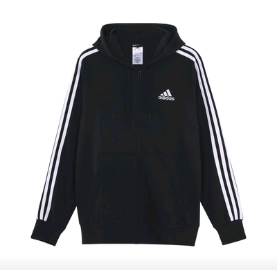 adidas 三条纹针织防风梭织棉质连帽训练健身立领外套 漯河仓