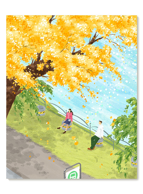 【特惠捡漏】插画师Subin复刻艺术版画治愈情侣秋日风景装饰画芯