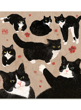 【捡漏合集】可爱奶牛猫复刻艺术挂画中古风黑白猫大头贴装饰画芯