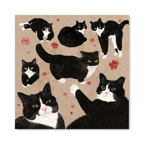 【捡漏合集】可爱奶牛猫复刻艺术挂画中古风黑白猫大头贴装饰画芯