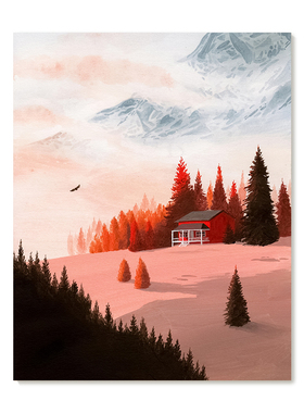 【特惠捡漏】Yukiko Noritake插画复刻艺术版画红色风景装饰画芯