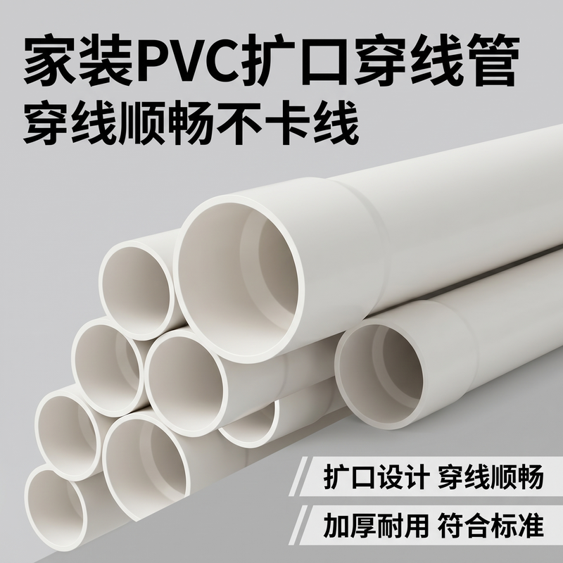 带直接PVC电管pvc扩口阻燃线管一头大一头小线管带直接家用电线管