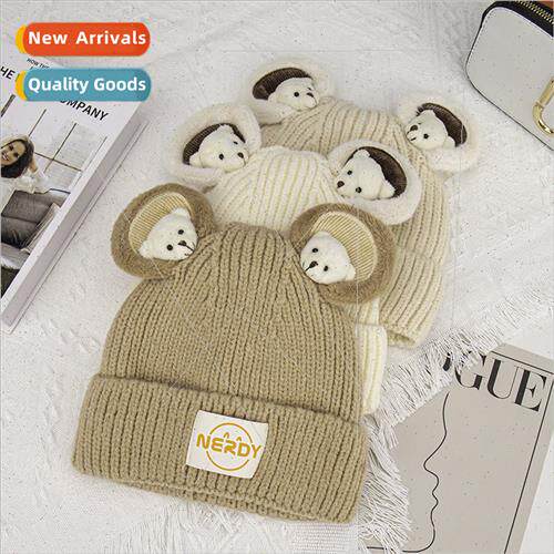 Hat Bear ears patch padded wool cap children cute cartoon st