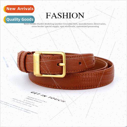 Belt female lizard grain retro pin buckle belt Hundred ladie
