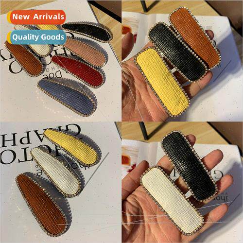 simple PU leather water drop clip bb hairpin female versatil