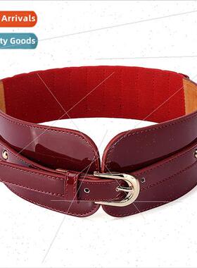 Fall winter Europe coat elastic elastic wide belt female red