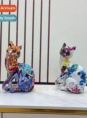 Water transfer resin crafts Europe colorful graffi cat ornam