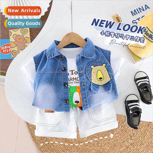 Boys suit summer denim vest T-shirt three-piece set 1-5 baby