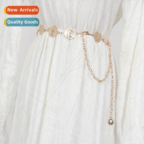 ins fashion girl avatar gold coin waist chain ladies metal c