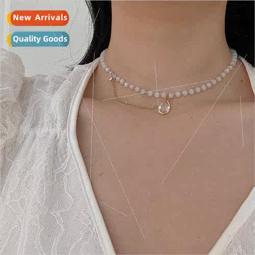 Korean jewelry crystal water drop pendant collarbone chain i