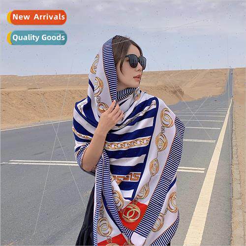 Korean  striped sun shawl female thin travel warm silk scarf
