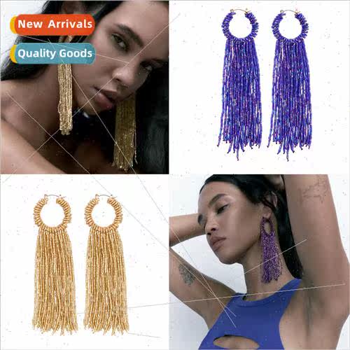 Ethnic fashion nd  hand-woven rice beads beaded earrings fem