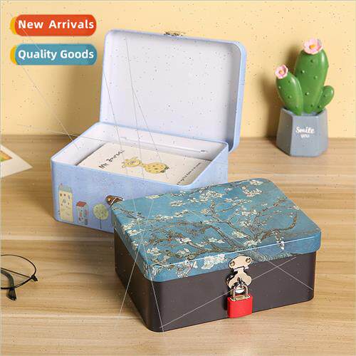 INS printing storage iron box lock home desktop jewelry docu