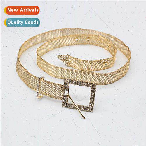 Fashion Trend Full Metal Mesh Chain Belt Crystal Inlaid Buck