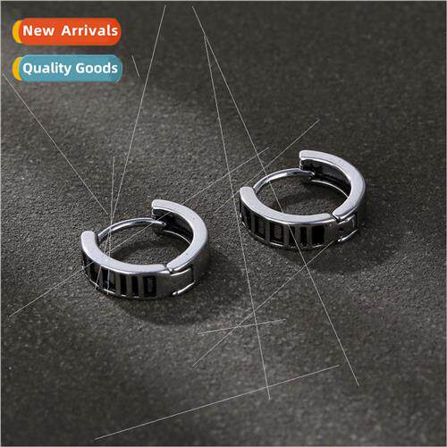 Europe new ear buckle earrings Roman text tanium steel stain