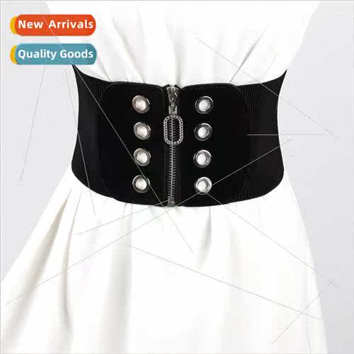 Zipper air eye wide belt wild elastic waist elastic waistban