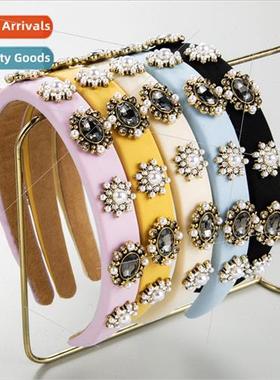 Europe retro Ba hair bands female inlaid diamond pearl spong