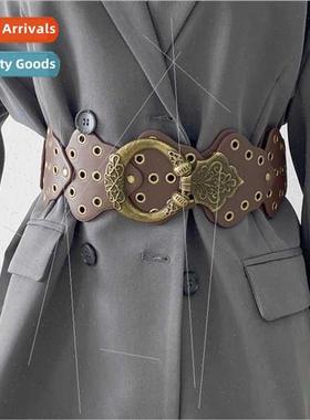Vintage Waistband Tie Stch Trench Coat Wide Belt Tie Shape F