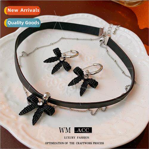 lver pin inlaid diamond black bow geometric earrings fashion