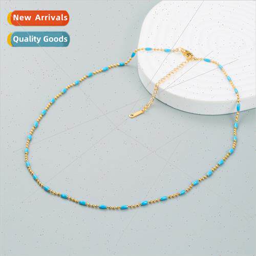 Europe tanium steel necklace round bead chain oil drip stain
