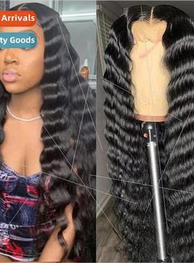 Wigs Europe Front Lace Wavy Curly Hair Center Parted Black W