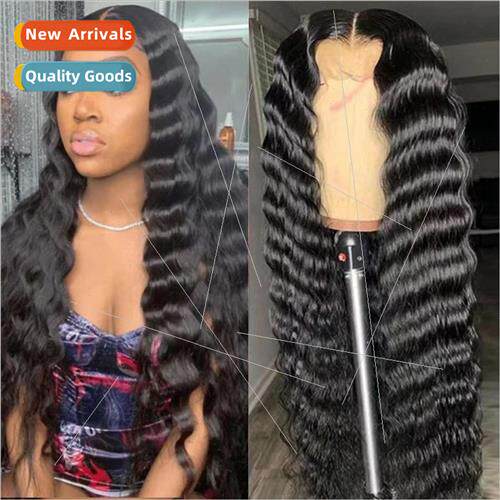 Wigs Europe Front Lace Wavy Curly Hair Center Parted Black W