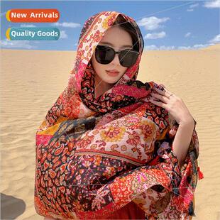 Red splicing cashew flower sun shawl female summer thin out