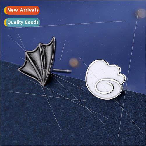 Imp earrings couple men women small black angel wings cute c