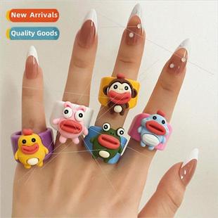 ring ugly cute Cartoon mouth resin sausage monster