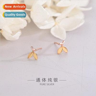 s925 silver Korea summer tour cat eye stone leaf earrings sm