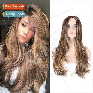 Europe ladies fashion wig center parted long curly hair wig