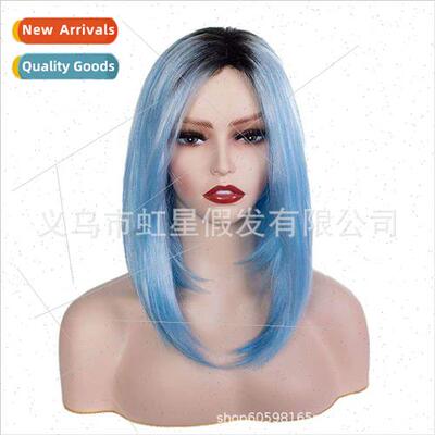 Women Europe Wig Sets High-temperature lk Dye Parted ght Blu