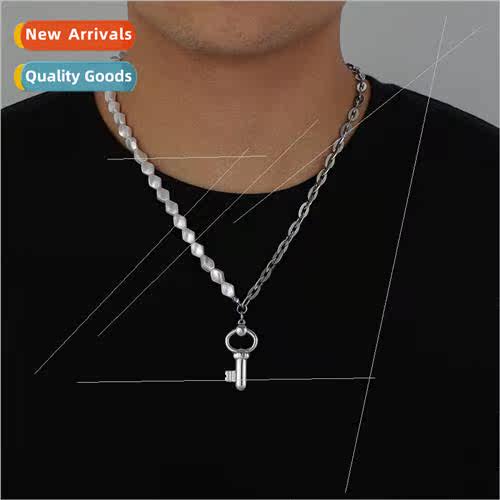 Punk Trend Creative Geometric Pearl Stainless Steel Key Neck
