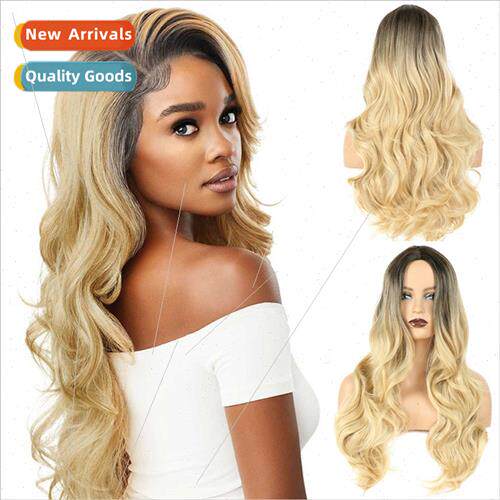 Wig long big wave black gradient blonde 66CM270g head coveri