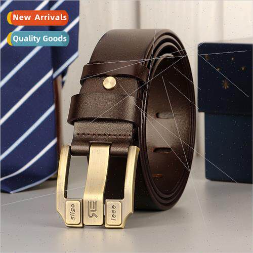 Flat pin buckle belt men  leather head layer pure cowhide ca