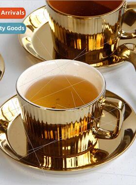 Ceramic coffee cups saucers set gold-plated color mugs house