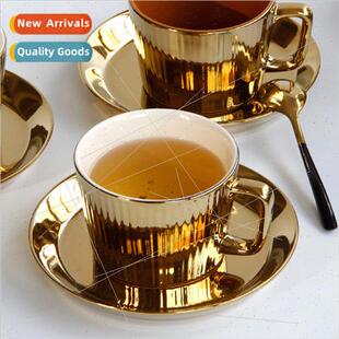 Ceramic coffee cups saucers set gold-plated color mugs house