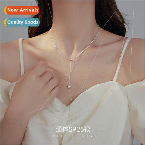 Tassel necklace women simple niche S925 silver square plate