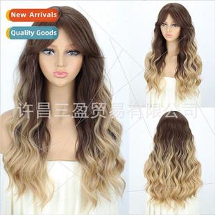 wig female gradient big brown black wave bangs Europe eight