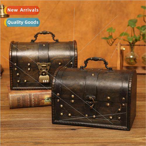 Vintage storage box lock storage small wooden box wooden box