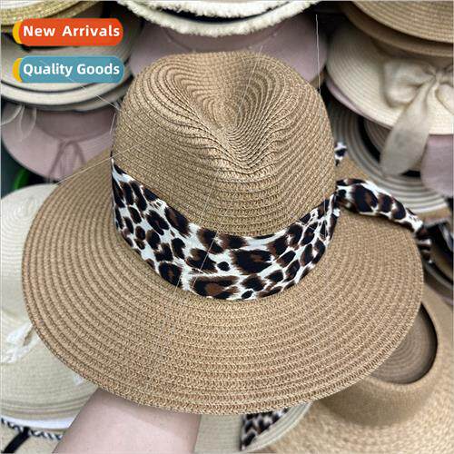 Summer braided leopard hat Brish retro straw hat leisure hun