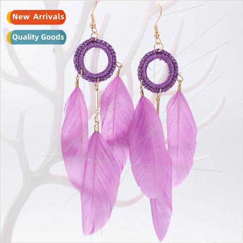 Handmade Dreamcatcher Crystal Feather Ethnic Long Earrings S