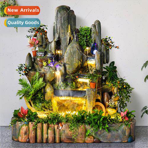 Large rustic rockery water fountain feng shui wheel fish pon